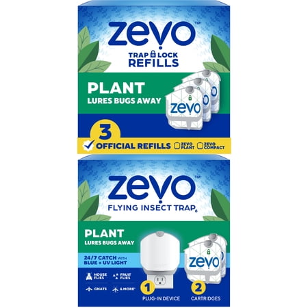 Zevo Plant Flying Insect Trap Bundle - 1 Plug In Device & 5 Refill Cartridges
