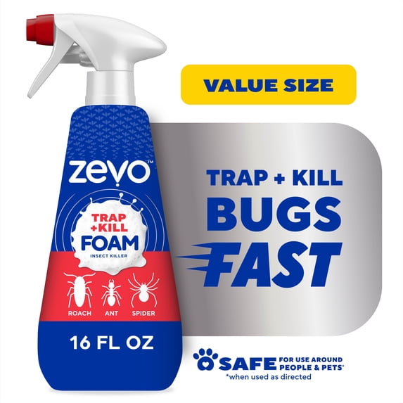 Zevo Roach Killer Trap & Kill Foam Spray for Roaches, Ants & Spiders Value Size 16 fl oz