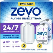 Zevo Fly Trap: Flying Insect Light Trap Indoors, Full Size (2 Devices & 2 Cartridges)