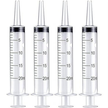 Zexumo Large Plastic Syringe 4 Pack Measuring Syringe Tools Dispensing Multiple Uses, Cat Dog Feeding, 20 ml