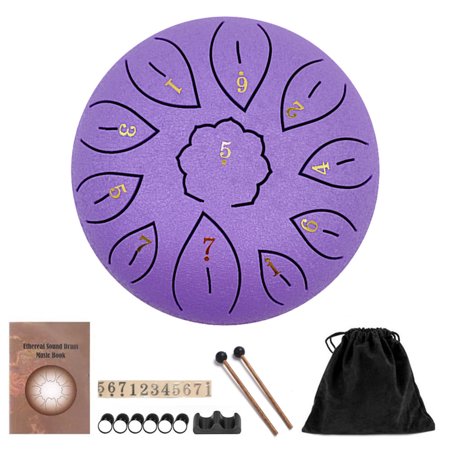 Zexumo Steel Tongue Drum 6 Inch 11 Notes Hand Pan Drums with Travel Bag Sticks Music Book Mallets, D Major Musical Instruments for Entertainment Meditation Yoga Zen Gifts (Purple)