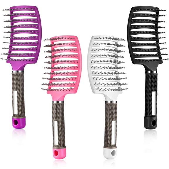 Zeya 4 Pcs Hair Brush, Curved Vented Detangling Brushes for Women Men, Wet Dry Styling Brushes for Curly Long Thick Thin Tangled Hair, Blow Drying Brush, Massage Barber Hairdressing, 4 Color