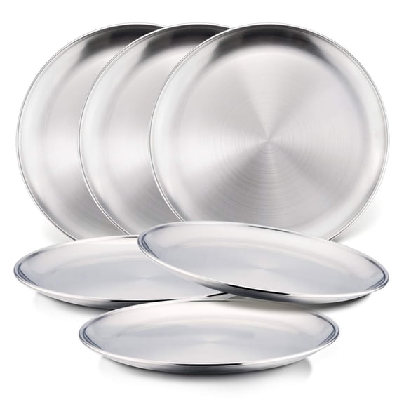 Zeya 6-Piece 18/8 Stainless Steel Plates, Metal 304 Dinner Dishes , 8 Inch Feeding Serving Camping Plates, Reusable and Dishwasher Safe