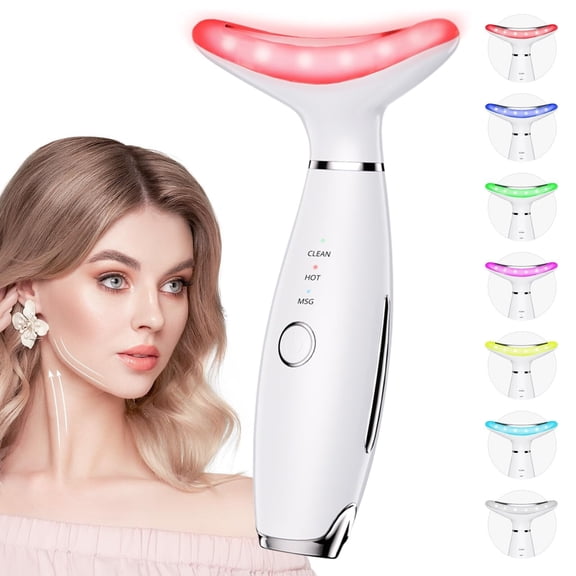 Zeya 7 Color Galvanic Machines - Red Light Therapy for Face and Neck, Face Massager Tool for Wrinkles, Double Chin, Vibrating Facial Massager with Thermals, White