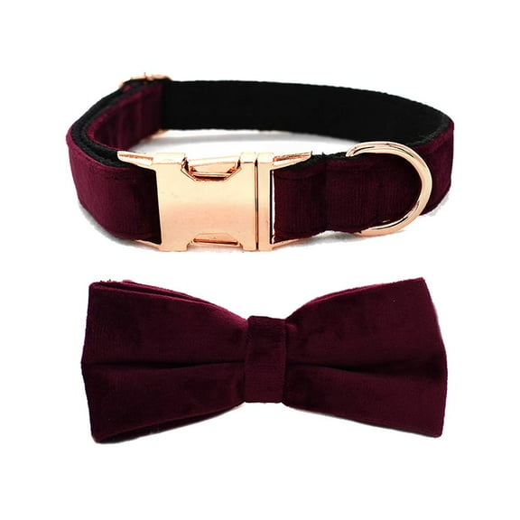Zeya Bowtie Dog Collar, Velvet Dog Collars with Detachable Bowtie Metal Buckle, Soft Comfortable Adjustable Bow Tie Collars for Small Medium Large Dogs