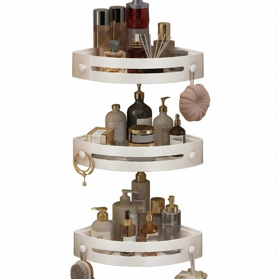 Zeyigg 3-Pack Gray ABS Triangular Suction Cup Shower Caddy Rack, 3-Tier Corner Shelves Rack for Bathroom, No Drill Organizer Rack with Towel Hooks for Toiletries,Black