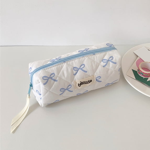 Zeyigg Bowknot Large Capacity Pencil Case, Storage Bag Cosmetic Pouch, Cute Gift for Girls, Multi-functional Stationery Organizer for School,Light Blue