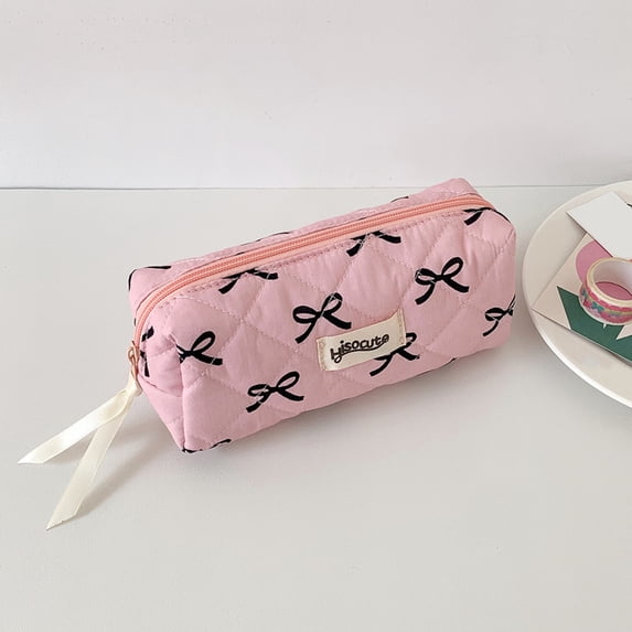 Zeyigg Bowknot Large Capacity Pencil Case, Storage Bag Cosmetic Pouch, Cute Gift for Girls, Multi-functional Stationery Organizer for School,Pink