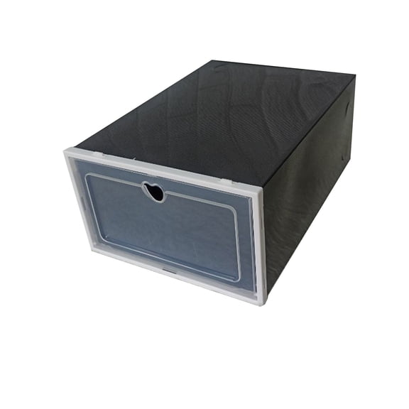 Zeyigg Clear Plastic Shoe Storage Boxes – Stackable & Foldable Shoe Box Organizer with Heart Design, Transparent Closet Organizer for Sneakers, Boots & Home Textile Storage,Black