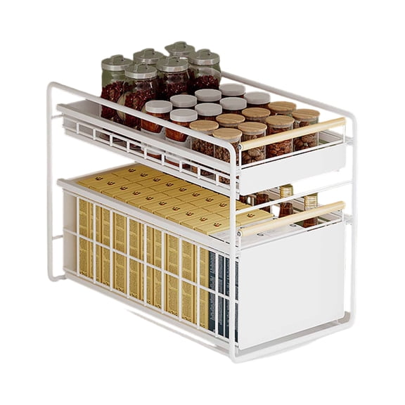 Zeyigg Double-Layer Under-Sink Pull-Out Organizer Rack, Adjustable Multi-Functional Condiment & Kitchen Cabinet Storage, Space-Saving Sliding Shelf Unit for Home,A S