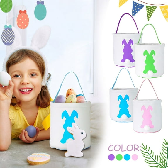 Zeyigg Easter Gift Bag with Plush Bunny Tail, Canvas Storage Pouch for Candy, Eggs, and Festival Party Favors and Decorations,Pink
