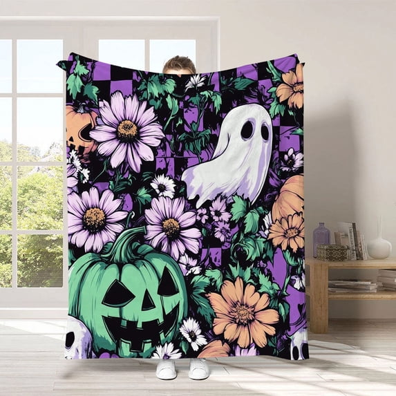 Zeyigg Halloween Throw Blanket Soft Cozy for Couch Bed Spooky Decorative Plaid Gift Party Home Decor E
