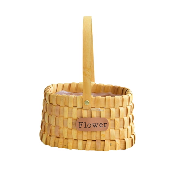 Zeyigg Handmade Rattan Woven Flower Shopping Basket, Outdoor Picnic Basket Vegetable Picking Basket, Old-Fashioned Handled Tote&nbsp;,D