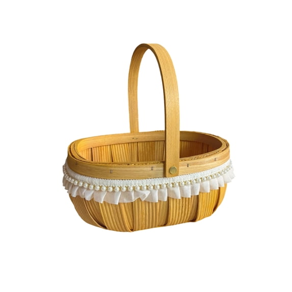 Zeyigg Handmade Rattan Woven Shopping Basket, Outdoor Picnic Basket Vegetable Picking Basket, Old-Fashioned Handled Tote for Flowers ,B