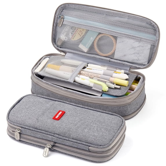 Zeyigg Pencil Case Large Capacity, Macaron Color Pencil Pouch Pen Bag,Multi-Compartment Pencil Box Stationery Organizer with Zipper, Portable School Supplies for Girls Boys Teen College,Gray