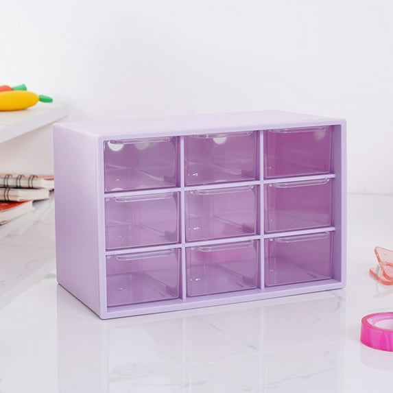 Zeyigg Purple 9-Compartment Storage Box – Dustproof Bead & Jewelry Organizer with Drawer, Desktop Storage Box for Wax Seals, Hair Accessories & Student Supplies,Multicolor