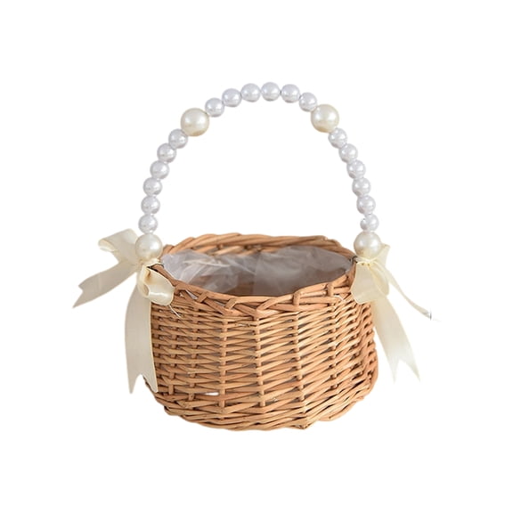 Zeyigg Small Wicker Flower Girl Basket with Handle, Easter Petal Candy Storage Basket, Garden Home Decoration Flower Weaving Basket&nbsp;,C