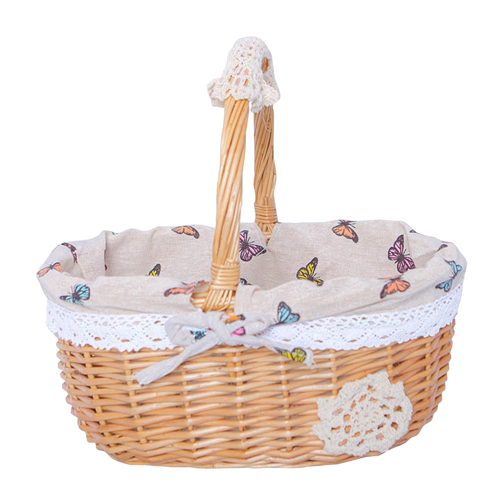 Zeyigg Wicker Picnic Basket with Handles,10x8 Inches Willow Picnic Hamper,Natural Hand Woven Easter Basket,Easter Eggs and Candy Basket,Bath Storage,Gift Packing Basket,D