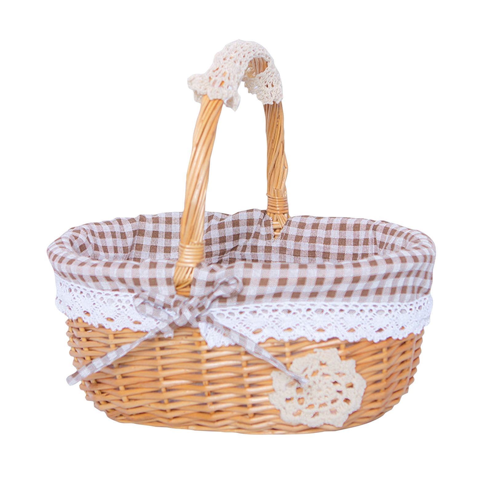 Zeyigg Wicker Picnic Basket with Handles,10x8 Inches Willow Picnic Hamper,Natural Hand Woven Easter Basket,Easter Eggs and Candy Basket,Bath Storage,Gift Packing Basket,A