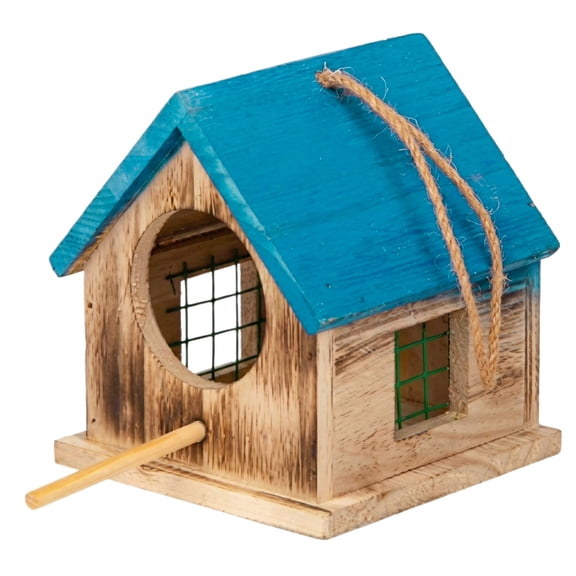 Zeyigg Wooden Birdhouse for Outdoors with Hanging Rope and Perch, Weatherproof Small Nesting Box Shelter for Birds, Garden Yard Decoration for Wrens Sparrows,Blue