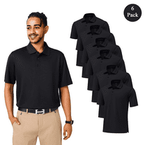 Zfeel Adult Black Polo T-Shirt, Men's Performance Dry Fit Golf Short Sleeve 6 Pack Casual Shirts, S