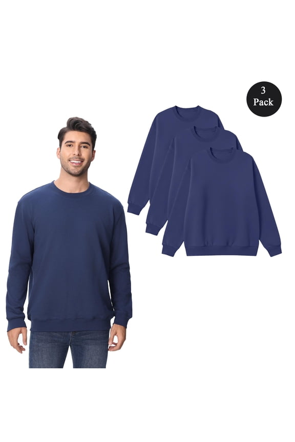 Adult’s Premium Crewneck Sweatshirt, Fleece Crewneck Cuff Navy Tee, 3 Pack, S