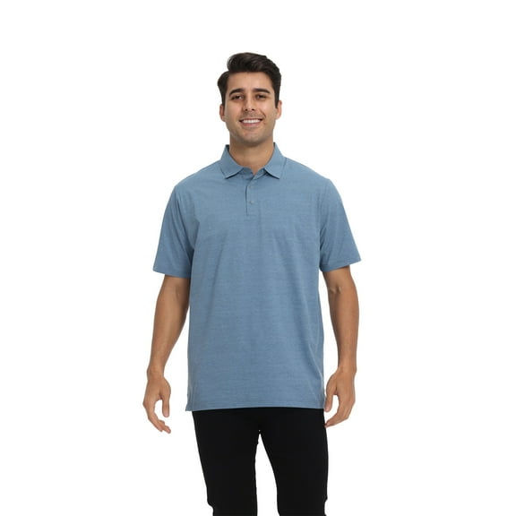 Zfeel Breathable Polyester Polo for Men, Short Sleeve Collared Classic Polo Shirt, Steel Blue, 3XL