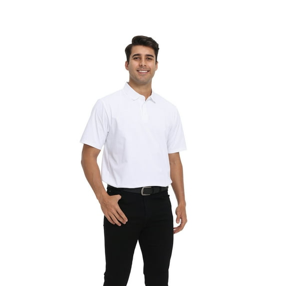 Zfeel Breathable Polyester Polo for Men, Short Sleeve Collared Classic Polo Shirt, White, 4XL