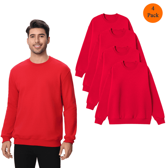 Zfeel Crewneck Fleece Sweatshirt for Men, Red Pullover Sweatshirt, 4 Pack, S