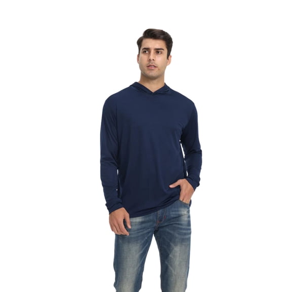 Zfeel Dry Fit Hooded Pullover Lightweight 100% Polyester Casual Hoodie Sweater for Men (Navy, S)