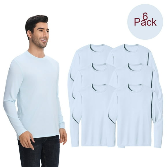 Zfeel Dry Fit Moisture-Wicking Crewneck T-Shirt. Men's Black Long Sleeve Poly Tee, 6 Pack, XL