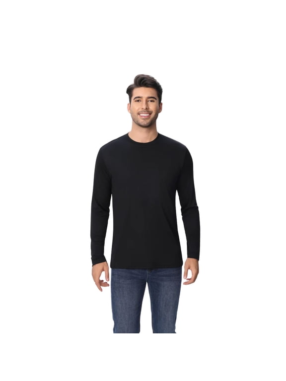 Dry Fit Poly Long Sleeves T-Shirts 100% Polyester Moisture-Wicking Crewneck Tee Shirts (Black, XL)