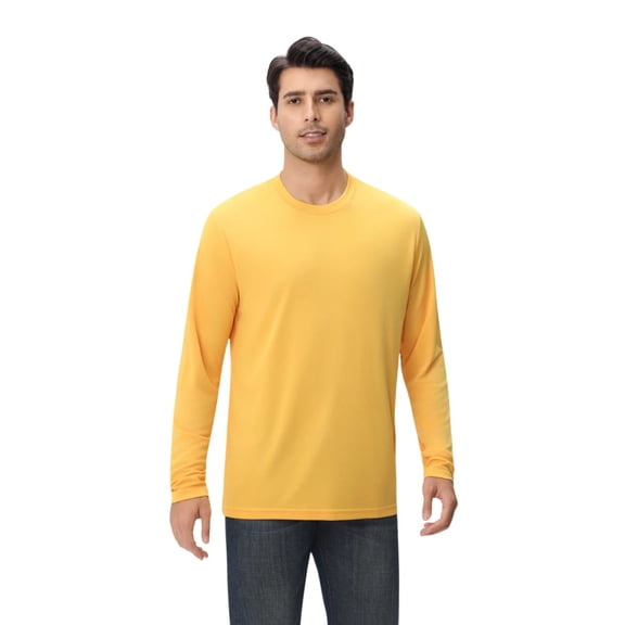 Zfeel Dry Fit Poly Long Sleeves T-Shirts 100% Polyester Moisture-Wicking Crewneck Tee Shirts (Gold, XL)