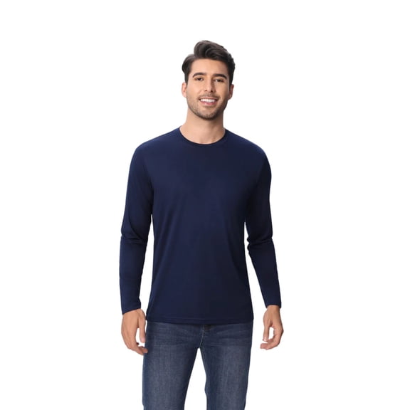 Zfeel Dry Fit Poly Long Sleeves T-Shirts 100% Polyester Moisture-Wicking Crewneck Tee Shirts (Navy, L)