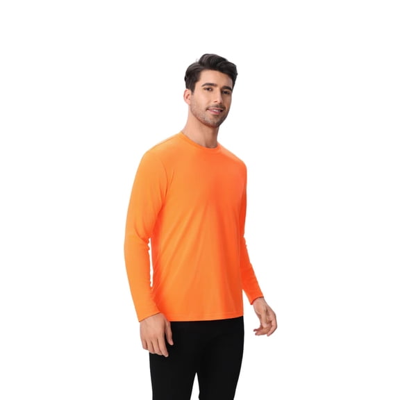 Zfeel Dry Fit Poly Long Sleeves T-Shirts 100% Polyester Moisture-Wicking Crewneck Tee Shirts (Neon Orange, M)