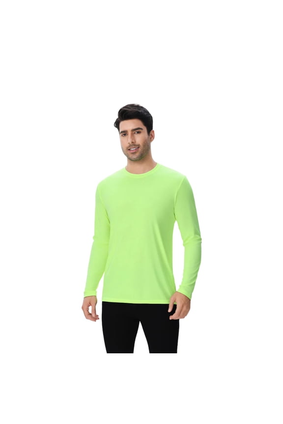 Dry Fit Poly Long Sleeves T-Shirts 100% Polyester Moisture-Wicking Crewneck Tee Shirts (Neon Yellow, 3XL)