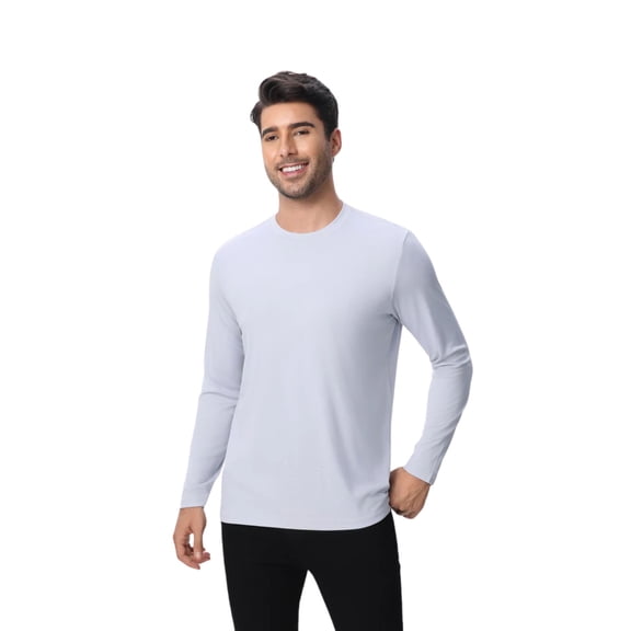 Zfeel Dry Fit Poly Long Sleeves T-Shirts 100% Polyester Moisture-Wicking Crewneck Tee Shirts (Silver, XL)