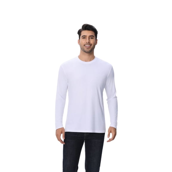 Zfeel Dry Fit Poly Long Sleeves T-Shirts 100% Polyester Moisture-Wicking Crewneck Tee Shirts (White, XL)
