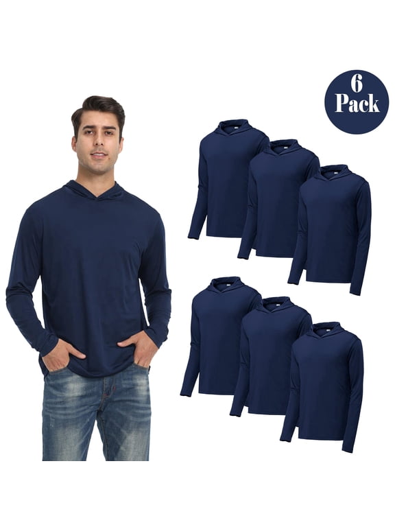 Dry Fit Pullover Hooded Shirt for Men, 6 Pack Long Sleeve 100% Polyester Hoodie, Navy, 4XL