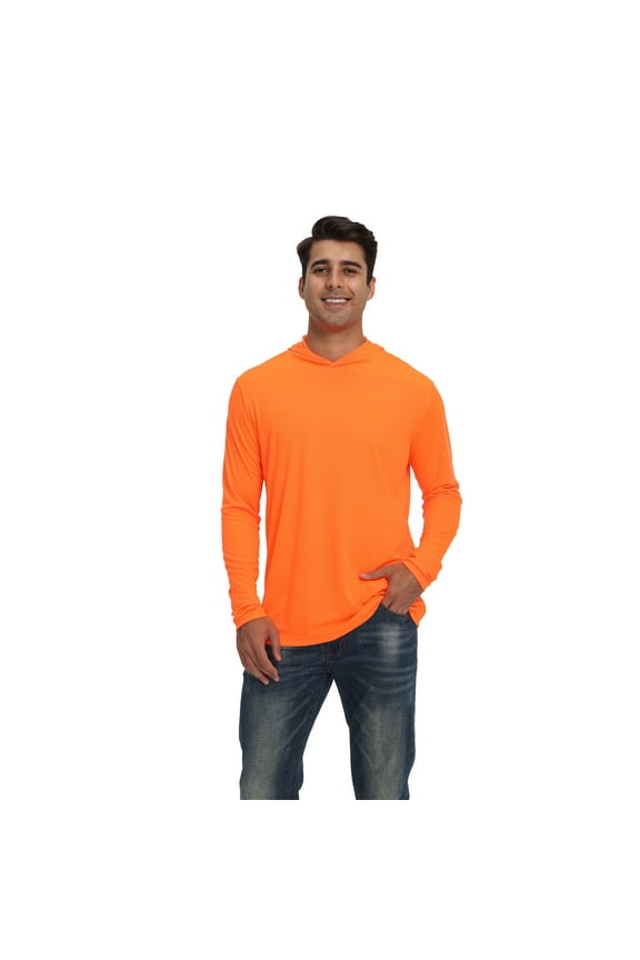 Dry Fit Pullover Work Hoodie for Men, High Visibility Long Sleeve Workwear, Neon Orange, L