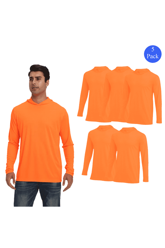 Hi Vis Lightweight Hooded Pullover, Safety Workwear, Men's Neon Orange Hoodie, Pack 5, L