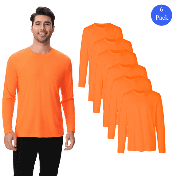 Zfeel Hi-Vis Long Sleeve Safety Shirt, Men's Durable Safety Workwear, Neon Orange, Pack 6, XL