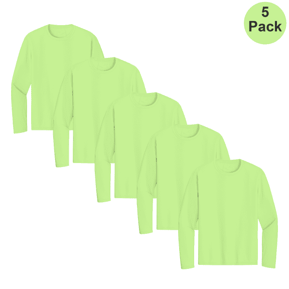 Zfeel Hi-Vis Pure Dry Fit Men's Poly Shirt 5 pack Long Sleeve Durable Safety Neon Green Work Tee L