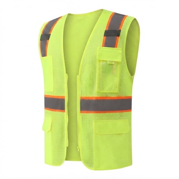 Zfeel Hi-Vis Reflective Safety Vest, Men's Poly Mesh Neon Yellow Multi-Pocket Workwear, 3XL