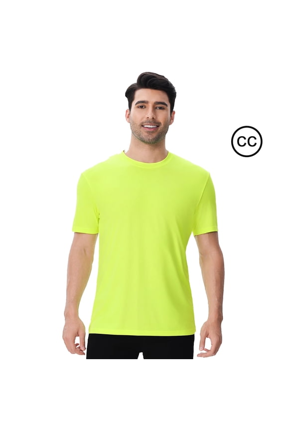 Hi-Vis Short Sleeve Safety Tee, Pure Dry Fit Poly Shirts for Men, Moisture-Wicking Athletic T-Shirt in Neon Green, 100% Polyester, M