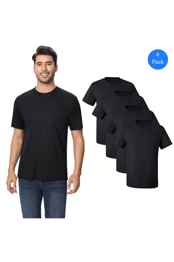 High Performance Black Shirt, 4 Pack, Short Sleeve, Men's Pure Dry Fit Poly Shirt, 100 polyester, S