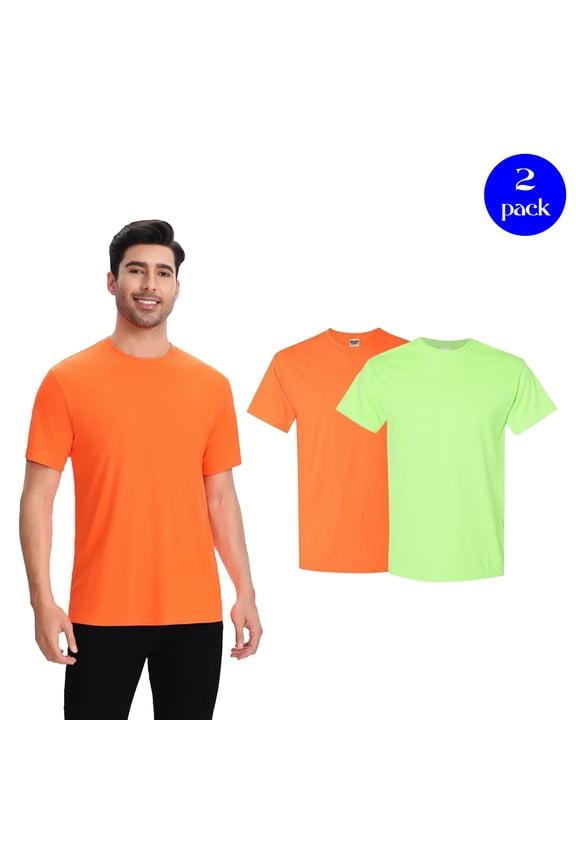High Performance Dry Fit T-Shirt for Men, High Visibility Work Shirt, 2 Pack, Yellow & Orange, L