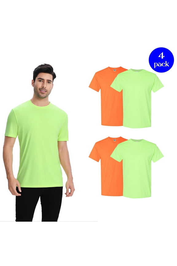 High Performance Dry Fit T-Shirt for Men, High Visibility Work Shirt, 4 Pack, Yellow & Orange, M
