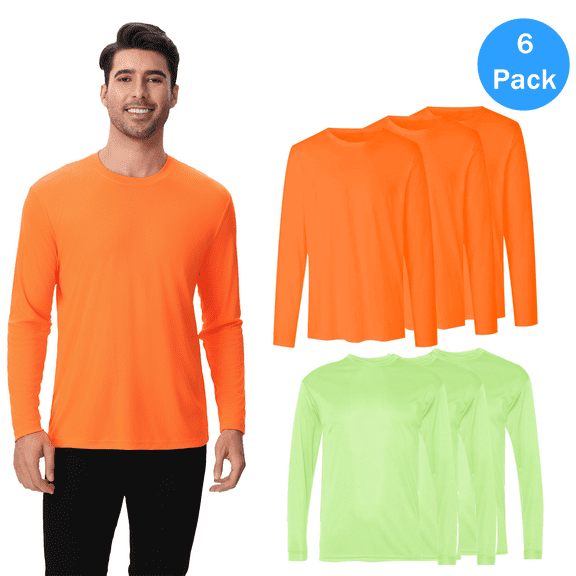 Zfeel High Performance Hi-Vis Shirt, Men’s Safety Long Sleeve Construction Workwear Tee, 6 Pack, S