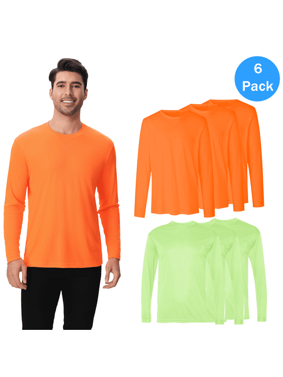 Zfeel High Performance Hi-Vis Shirt, Men’s Safety Long Sleeve Construction Workwear Tee, 6 Pack, XL